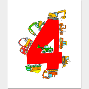 Construction Truck Design 4 Year Birthday Boys Kids Posters and Art